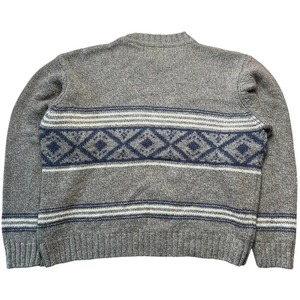 Eddie Bauer Snowflake Sweater Mens XL Grey Cotton Knit Striped Pullover